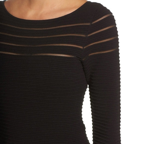 Eliza J Fit & Flare Ribbed Black 3/4 Sleeve Dress - Picture 4 of 9